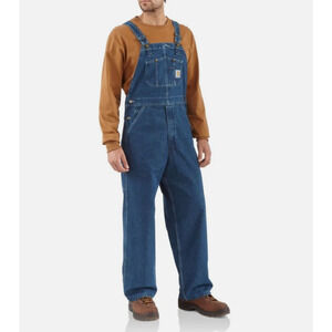 Carhartt Washed Denim Bib Overall Mens 40X27 Blue Utility Carpenter Farmer Barn